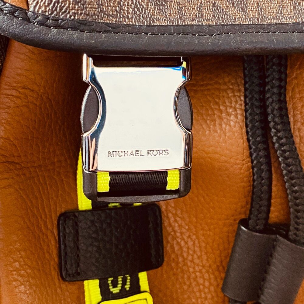 Michael Kors Cooper Two‑Tone Leather Travel Backpack Neon Trim Style 37H1LCOB2B - Picture 4 of 9
